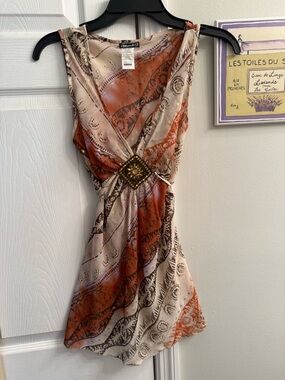 mandee Beige Dress with Rust and Brown Abstract Print